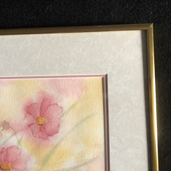 Joanne Harris water color painting pink flowers Nieleen metal frame wall decor - Picture 4 of 7